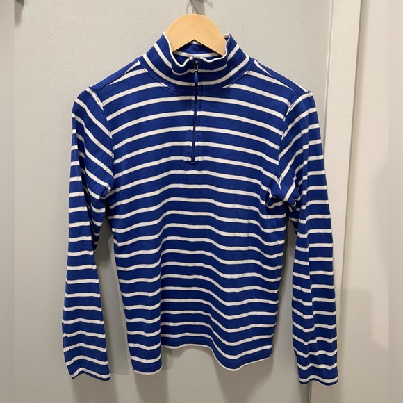 L.L. Bean Blue and White Striped Quarter-Zip Women’s Size M - Picture 1 of 7